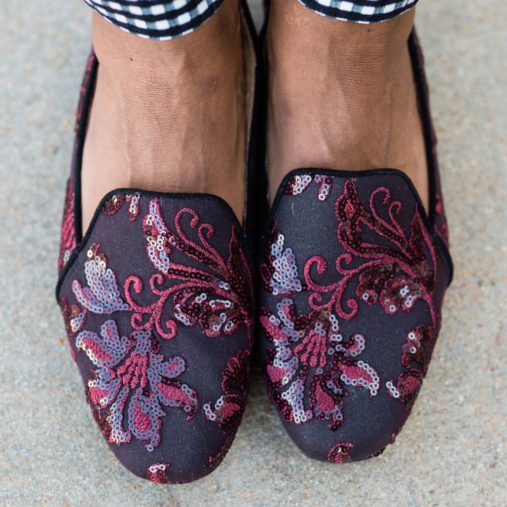 Naturalizer Emiline Loafer Flats - Bordo Embroidered Lace